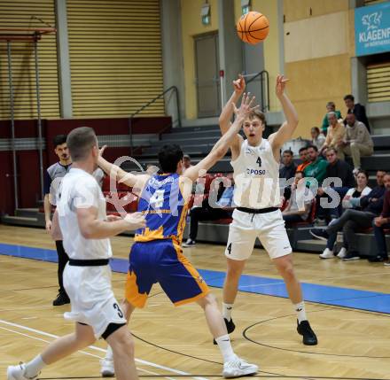 Basketball 2. Liga 2025/2026. Grunddurchgang 2. Runde.  KOS Celovec gegen BBU Salzburg.  Samuel Seher  (KOS),  Tomy Ezequiel Vicente (Salzburg). Klagenfurt, am 11.10.2025.
Foto: Kuess
---
pressefotos, pressefotografie, kuess, qs, qspictures, sport, bild, bilder, bilddatenbank