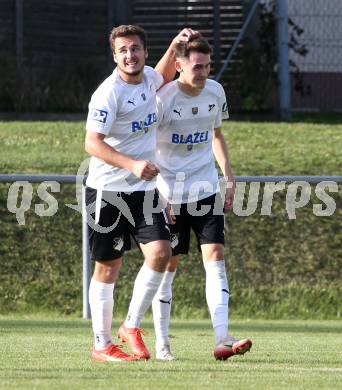Fussball KÃ¤rntner Liga. Bleiburg gegen Voelkermarkt.  Torjubel Andreas Jamnig, Mathias Knauder (Bleiburg). Bleiburg, am 11.10.2025.
Foto: Kuess
www.qspictures.net
---
pressefotos, pressefotografie, kuess, qs, qspictures, sport, bild, bilder, bilddatenbank