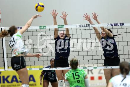 Volleyball Bundesliga. WVL. Women Volleyball League.  ATSC Wildcats gegen  Graz. Jana Zierler , Leonie Rabitsch  (Wildcats). Klagenfurt, am 11.10.2025.
Foto: Kuess
www.qspictures.net
---
pressefotos, pressefotografie, kuess, qs, qspictures, sport, bild, bilder, bilddatenbank