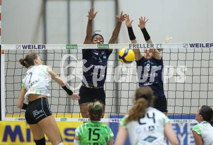 Volleyball Bundesliga. WVL. Women Volleyball League.  ATSC Wildcats gegen  Graz. Oluwadamilola Awojobi, Lana Husanovic  (Wildcats). Klagenfurt, am 11.10.2025.
Foto: Kuess
www.qspictures.net
---
pressefotos, pressefotografie, kuess, qs, qspictures, sport, bild, bilder, bilddatenbank