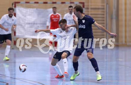 Futsal. Oesterreichische Futsal Liga. 1. OEFB Futsal Liga. . Futsal versli.at Klagenfurt  gegen LPSV Kaernten .  Marko Sarkovic  (Futsal versli.at Klagenfurt),  Samir Nuhanovic   (LPSV-Kaernten).  Klagenfurt, 12.10..2025.
Foto: Kuess
www.qspictures.net
---
pressefotos, pressefotografie, kuess, qs, qspictures, sport, bild, bilder, bilddatenbank