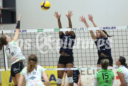 Volleyball Bundesliga. WVL. Women Volleyball League.  ATSC Wildcats gegen  Graz. Oluwadamilola Awojobi, Leonie Rabitsch  (Wildcats). Klagenfurt, am 11.10.2025.
Foto: Kuess
www.qspictures.net
---
pressefotos, pressefotografie, kuess, qs, qspictures, sport, bild, bilder, bilddatenbank