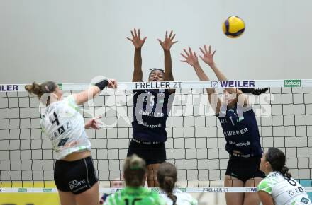 Volleyball Bundesliga. WVL. Women Volleyball League.  ATSC Wildcats gegen  Graz. Oluwadamilola Awojobi, Leonie Rabitsch (Wildcats). Klagenfurt, am 11.10.2025.
Foto: Kuess
www.qspictures.net
---
pressefotos, pressefotografie, kuess, qs, qspictures, sport, bild, bilder, bilddatenbank