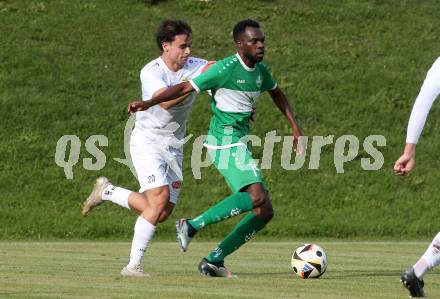 Fussball. Kaerntner Liga. Koettmannsdorf gegen Donau. Daniel Hans Genser (Koettmannsdorf), Boyo Jarjue Sturm  (Donau).  Koettmannsdorf, 19.10.2025.
Foto: Kuess
www.qspictures.net
---
pressefotos, pressefotografie, kuess, qs, qspictures, sport, bild, bilder, bilddatenbank