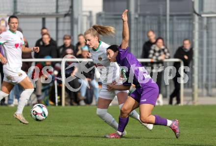 Fussball. Frauen.  2. Bundesliga. SK Austria Klagenfurt gegen Rapid Wien. Celine Arthofer  (Klagenfurt), Birgit Muck   (Rapid Wien).  Klagenfurt, 19.10.2025.
Foto: Kuess
www.qspictures.net
---
pressefotos, pressefotografie, kuess, qs, qspictures, sport, bild, bilder, bilddatenbank