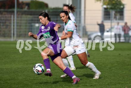 Fussball. Frauen.  2. Bundesliga. SK Austria Klagenfurt gegen Rapid Wien. Celine Arthofer  (Klagenfurt), Victoria Leitner   (Rapid Wien).  Klagenfurt, 19.10.2025.
Foto: Kuess
www.qspictures.net
---
pressefotos, pressefotografie, kuess, qs, qspictures, sport, bild, bilder, bilddatenbank