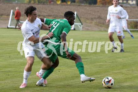 Fussball. Kaerntner Liga. Koettmannsdorf gegen Donau.  Marco Modritsch (Koettmannsdorf),  Boyo Jarjue Sturm   (Donau).  Koettmannsdorf, 19.10.2025.
Foto: Kuess
www.qspictures.net
---
pressefotos, pressefotografie, kuess, qs, qspictures, sport, bild, bilder, bilddatenbank