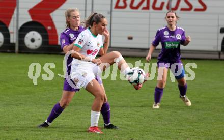Fussball. Frauen.  2. Bundesliga. SK Austria Klagenfurt gegen Rapid Wien. Ashley Stewart (Klagenfurt), Aldijana Masinovic   (Rapid Wien).  Klagenfurt, 19.10.2025.
Foto: Kuess
www.qspictures.net
---
pressefotos, pressefotografie, kuess, qs, qspictures, sport, bild, bilder, bilddatenbank