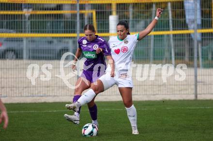 Fussball. Frauen.  2. Bundesliga. SK Austria Klagenfurt gegen Rapid Wien. Magdalena Moser  (Klagenfurt),  Victoria Leitner  (Rapid Wien).  Klagenfurt, 19.10.2025.
Foto: Kuess
www.qspictures.net
---
pressefotos, pressefotografie, kuess, qs, qspictures, sport, bild, bilder, bilddatenbank