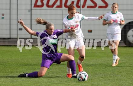 Fussball. Frauen.  2. Bundesliga. SK Austria Klagenfurt gegen Rapid Wien. Ashley Stewart (Klagenfurt), Vanessa Rauter   (Rapid Wien).  Klagenfurt, 19.10.2025.
Foto: Kuess
www.qspictures.net
---
pressefotos, pressefotografie, kuess, qs, qspictures, sport, bild, bilder, bilddatenbank