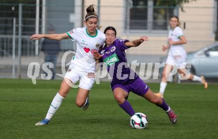 Fussball. Frauen.  2. Bundesliga. SK Austria Klagenfurt gegen Rapid Wien. Celine Arthofer (Klagenfurt), Sandrina Haupt   (Rapid Wien).  Klagenfurt, 19.10.2025.
Foto: Kuess
www.qspictures.net
---
pressefotos, pressefotografie, kuess, qs, qspictures, sport, bild, bilder, bilddatenbank