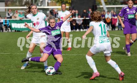 Fussball. Frauen.  2. Bundesliga. SK Austria Klagenfurt gegen Rapid Wien. Ashley Stewart (Klagenfurt), Sandrina Haupt,   (Rapid Wien).  Klagenfurt, 19.10.2025.
Foto: Kuess
www.qspictures.net
---
pressefotos, pressefotografie, kuess, qs, qspictures, sport, bild, bilder, bilddatenbank