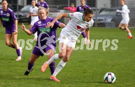 Fussball. Frauen.  2. Bundesliga. SK Austria Klagenfurt gegen Rapid Wien. Ashley Stewart (Klagenfurt),  Lisa Rammel  (Rapid Wien).  Klagenfurt, 19.10.2025.
Foto: Kuess
www.qspictures.net
---
pressefotos, pressefotografie, kuess, qs, qspictures, sport, bild, bilder, bilddatenbank