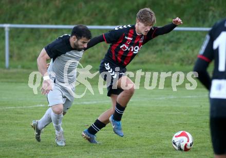 Fussball 1. Klasse West. Admira Villach gegen Oberlienz. Maximilian Kreuter  (Admira), Luis Henrique Oliveira de Almeida (Oberlienz). Villach, am 18.10.2025.
Foto: Kuess
www.qspictures.net
---
pressefotos, pressefotografie, kuess, qs, qspictures, sport, bild, bilder, bilddatenbank
