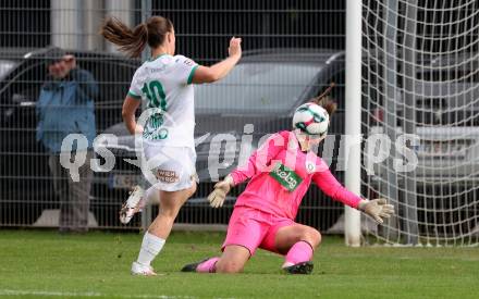 Fussball. Frauen.  2. Bundesliga. SK Austria Klagenfurt gegen Rapid Wien. Anja Meier (Klagenfurt), Jasmin Koenig   (Rapid Wien).  Klagenfurt, 19.10.2025.
Foto: Kuess
www.qspictures.net
---
pressefotos, pressefotografie, kuess, qs, qspictures, sport, bild, bilder, bilddatenbank