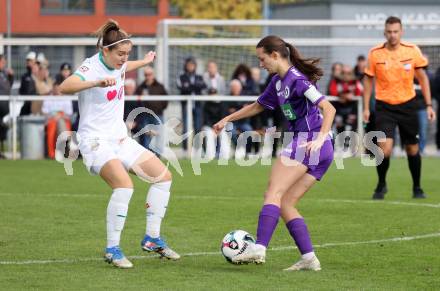 Fussball. Frauen.  2. Bundesliga. SK Austria Klagenfurt gegen Rapid Wien. Antonia Monika Kogler (Klagenfurt), Sandrina Haupt   (Rapid Wien).  Klagenfurt, 19.10.2025.
Foto: Kuess
www.qspictures.net
---
pressefotos, pressefotografie, kuess, qs, qspictures, sport, bild, bilder, bilddatenbank
