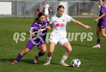 Fussball. Frauen.  2. Bundesliga. SK Austria Klagenfurt gegen Rapid Wien. Celine Arthofer  (Klagenfurt),  Kristina Decker  (Rapid Wien).  Klagenfurt, 19.10.2025.
Foto: Kuess
www.qspictures.net
---
pressefotos, pressefotografie, kuess, qs, qspictures, sport, bild, bilder, bilddatenbank