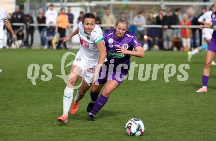 Fussball. Frauen.  2. Bundesliga. SK Austria Klagenfurt gegen Rapid Wien. Ashley Anne Stewart  (Klagenfurt),  Lisa Rammel (Rapid Wien).  Klagenfurt, 19.10.2025.
Foto: Kuess
www.qspictures.net
---
pressefotos, pressefotografie, kuess, qs, qspictures, sport, bild, bilder, bilddatenbank