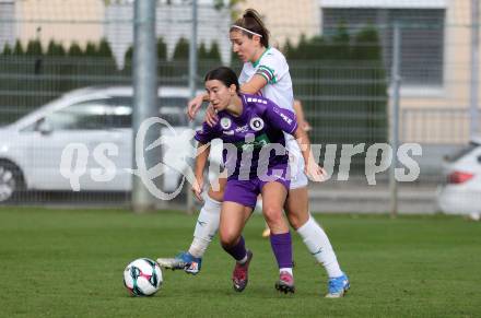 Fussball. Frauen.  2. Bundesliga. SK Austria Klagenfurt gegen Rapid Wien. Celine Arthofer  (Klagenfurt), Sandrina Haupt  (Rapid Wien).  Klagenfurt, 19.10.2025.
Foto: Kuess
www.qspictures.net
---
pressefotos, pressefotografie, kuess, qs, qspictures, sport, bild, bilder, bilddatenbank