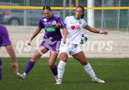 Fussball. Frauen.  2. Bundesliga. SK Austria Klagenfurt gegen Rapid Wien. Magdalena Moser  (Klagenfurt),  Victoria Leitner  (Rapid Wien).  Klagenfurt, 19.10.2025.
Foto: Kuess
www.qspictures.net
---
pressefotos, pressefotografie, kuess, qs, qspictures, sport, bild, bilder, bilddatenbank