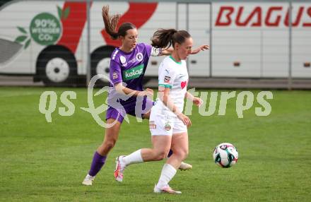 Fussball. Frauen.  2. Bundesliga. SK Austria Klagenfurt gegen Rapid Wien.  Antonia Monika Kogler (Klagenfurt), Jasmin Koenig   (Rapid Wien).  Klagenfurt, 19.10.2025.
Foto: Kuess
www.qspictures.net
---
pressefotos, pressefotografie, kuess, qs, qspictures, sport, bild, bilder, bilddatenbank