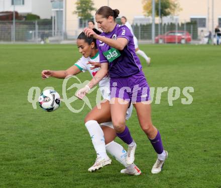 Fussball. Frauen.  2. Bundesliga. SK Austria Klagenfurt gegen Rapid Wien. Magdalena Moser (Klagenfurt), Victoria Leitner  (Rapid Wien).  Klagenfurt, 19.10.2025.
Foto: Kuess
www.qspictures.net
---
pressefotos, pressefotografie, kuess, qs, qspictures, sport, bild, bilder, bilddatenbank