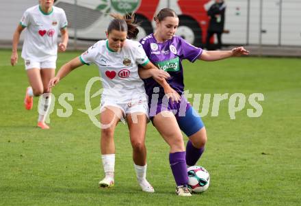 Fussball. Frauen.  2. Bundesliga. SK Austria Klagenfurt gegen Rapid Wien.  Annika Buerger  (Klagenfurt), Ilvy Taucher   (Rapid Wien).  Klagenfurt, 19.10.2025.
Foto: Kuess
www.qspictures.net
---
pressefotos, pressefotografie, kuess, qs, qspictures, sport, bild, bilder, bilddatenbank