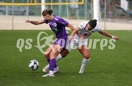 Fussball. Frauen.  2. Bundesliga. SK Austria Klagenfurt gegen Rapid Wien. Magdalena Moser (Klagenfurt), Victoria Leitner  (Rapid Wien).  Klagenfurt, 19.10.2025.
Foto: Kuess
www.qspictures.net
---
pressefotos, pressefotografie, kuess, qs, qspictures, sport, bild, bilder, bilddatenbank
