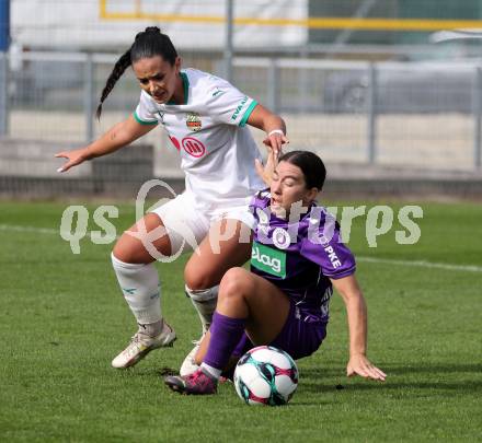 Fussball. Frauen.  2. Bundesliga. SK Austria Klagenfurt gegen Rapid Wien.Celine Arthofer  (Klagenfurt), Victoria Leitner  (Rapid Wien).  Klagenfurt, 19.10.2025.
Foto: Kuess
www.qspictures.net
---
pressefotos, pressefotografie, kuess, qs, qspictures, sport, bild, bilder, bilddatenbank