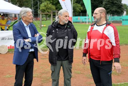 Bogensport.  Oesterreichische Meisterschaften Bogensport. LH Peter Kaiser,  Wolfgang Halvax (Praesident OEBSV), Christian Leitgeb (Obmann Viktringer Sportclub, VSC), Klagenfurt, am 3.8.2025.
Foto: Kuess 

---
pressefotos, pressefotografie, kuess, qs, qspictures, sport, bild, bilder, bilddatenbank