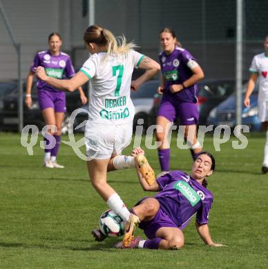 Fussball. Frauen.  2. Bundesliga. SK Austria Klagenfurt gegen Rapid Wien. Celine Arthofer  (Klagenfurt), Kristina Decker  (Rapid Wien).  Klagenfurt, 19.10.2025.
Foto: Kuess
www.qspictures.net
---
pressefotos, pressefotografie, kuess, qs, qspictures, sport, bild, bilder, bilddatenbank