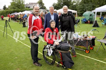 Bogensport.  Oesterreichische Meisterschaften Bogensport. Christian Leitgeb (Obmann Viktringer Sportclub, VSC), LH Peter Kaiser,  Wolfgang Halvax (Praesident OEBSV), Peter Heimhofer (Para Bogenschuetze). Klagenfurt, am 3.8.2025.
Foto: Kuess 
---
pressefotos, pressefotografie, kuess, qs, qspictures, sport, bild, bilder, bilddatenbank