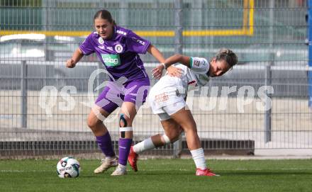 Fussball. Frauen.  2. Bundesliga. SK Austria Klagenfurt gegen Rapid Wien. Alina Marie Vaschauner  (Klagenfurt),  Aldijana Masinovic  (Rapid Wien).  Klagenfurt, 19.10.2025.
Foto: Kuess
www.qspictures.net
---
pressefotos, pressefotografie, kuess, qs, qspictures, sport, bild, bilder, bilddatenbank