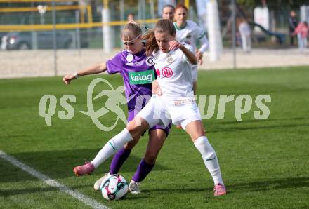 Fussball. Frauen.  2. Bundesliga. SK Austria Klagenfurt gegen Rapid Wien. Franziska Markof  (Klagenfurt),  Sophia Johnston  (Rapid Wien).  Klagenfurt, 19.10.2025.
Foto: Kuess
www.qspictures.net
---
pressefotos, pressefotografie, kuess, qs, qspictures, sport, bild, bilder, bilddatenbank