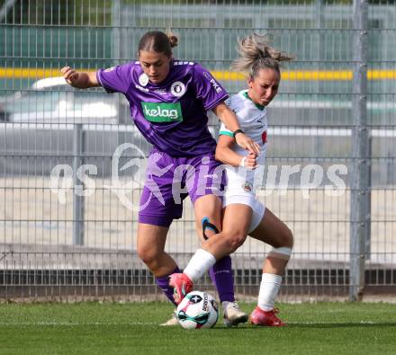 Fussball. Frauen.  2. Bundesliga. SK Austria Klagenfurt gegen Rapid Wien. Alina-Marie Vaschauner  (Klagenfurt), Aldijana Masinovic   (Rapid Wien).  Klagenfurt, 19.10.2025.
Foto: Kuess
www.qspictures.net
---
pressefotos, pressefotografie, kuess, qs, qspictures, sport, bild, bilder, bilddatenbank