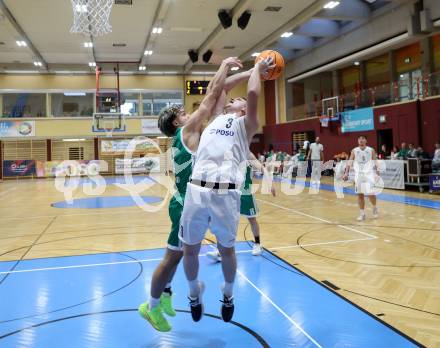 Basketball 2. Liga 2025/2026. Grunddurchgang 4. Runde.  KOS Celovec gegen Basketball Klub Rapid Wien.  Jernej Andolsek Heine  (KOS),  David Karian (Wien). Klagenfurt, am 25.10.2025.
Foto: Kuess
---
pressefotos, pressefotografie, kuess, qs, qspictures, sport, bild, bilder, bilddatenbank