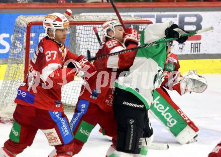 Eishockey ICE Bundesliga. KAC gegen Olimpija Ljubljana.  Thomas Hundertpfund, Thimo Nickl,  (KAC), Zach Boychuk  (Olimpija Ljubljana). Klagenfurt, am 26.10.2025
Foto: Kuess
---
pressefotos, pressefotografie, kuess, qs, qspictures, sport, bild, bilder, bilddatenbank