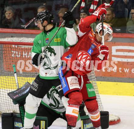 Eishockey ICE Bundesliga. KAC gegen Olimpija Ljubljana.  Mathias From (KAC), Aljosa Crnovic  (Olimpija Ljubljana). Klagenfurt, am 26.10.2025
Foto: Kuess
---
pressefotos, pressefotografie, kuess, qs, qspictures, sport, bild, bilder, bilddatenbank