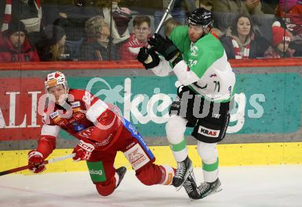 Eishockey ICE Bundesliga. KAC gegen Olimpija Ljubljana.  Thimo Nickl (KAC),  Ziga Mehle (Olimpija Ljubljana). Klagenfurt, am 26.10.2025
Foto: Kuess
---
pressefotos, pressefotografie, kuess, qs, qspictures, sport, bild, bilder, bilddatenbank