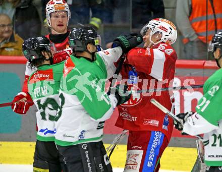 Eishockey ICE Bundesliga. KAC gegen Olimpija Ljubljana.  Maximilian Preiml (KAC), Ziga Pance  (Olimpija Ljubljana). Klagenfurt, am 26.10.2025
Foto: Kuess
---
pressefotos, pressefotografie, kuess, qs, qspictures, sport, bild, bilder, bilddatenbank