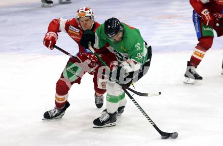 Eishockey ICE Bundesliga. KAC gegen Olimpija Ljubljana.  Tobias Sablattnig (KAC),  Zach Boychuk (Olimpija Ljubljana). Klagenfurt, am 26.10.2025
Foto: Kuess
---
pressefotos, pressefotografie, kuess, qs, qspictures, sport, bild, bilder, bilddatenbank