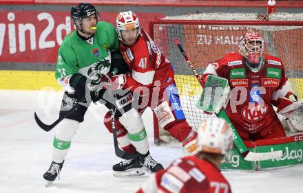 Eishockey ICE Bundesliga.  Winn2day ICE Hockey League. KAC gegen Olympia Ljubljana. Jesper Jensen Aabo   (KAC), Lovro Kumanovic   (Ljubljana). Klagenfurt, am 26.10.2025.
Foto: Kuess
www.qspictures.net
---
pressefotos, pressefotografie, kuess, qs, qspictures, sport, bild, bilder, bilddatenbank