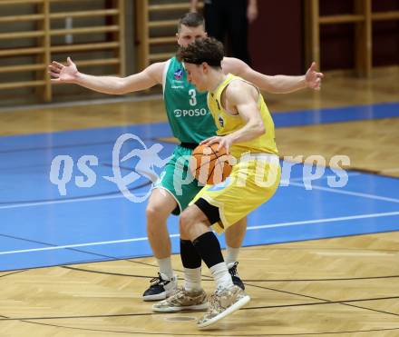 Basketball 2. Liga 2025/2026. Grunddurchgang 5. Runde.  Woerthersee Piraten gegen KOS Celovec.  Lukas Simoner (Piraten),  Jernej Andolsek Heine  (KOS). Klagenfurt, am 1.11.2025.
Foto: Kuess
---
pressefotos, pressefotografie, kuess, qs, qspictures, sport, bild, bilder, bilddatenbank