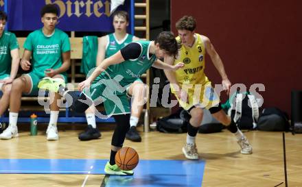 Basketball 2. Liga 2025/2026. Grunddurchgang 5. Runde.  Woerthersee Piraten gegen KOS Celovec.  Lukas Simoner (Piraten),  Simon Siencnik (KOS). Klagenfurt, am 1.11.2025.
Foto: Kuess
---
pressefotos, pressefotografie, kuess, qs, qspictures, sport, bild, bilder, bilddatenbank