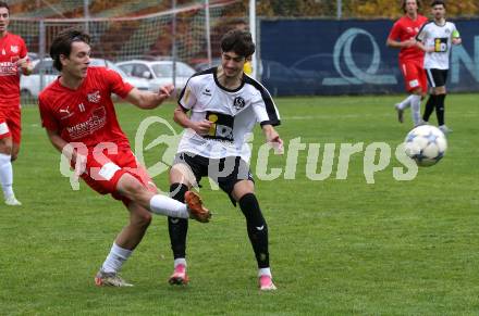 Fussball. Kaerntner Liga. KAC1909 gegen Spittal. Maximilian Walter Grochar  (KAC), Mersad Ramic   (Spittal).  Klagenfurt, am 2.11.2025.
Foto: Kuess
www.qspictures.net
---
pressefotos, pressefotografie, kuess, qs, qspictures, sport, bild, bilder, bilddatenbank