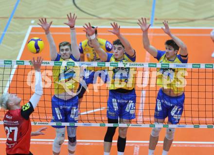 Volleyball Bundesliga. AVL. Austrian Volleyball League.   (Aich/Dob) gegen Waldviertel.  Jiri Srb, Sebastian Sablatnig, Zigurds Janis Licis  (Aich/Dob). Bleiburg, am 5.11.2025.
Foto: Kuess
www.qspictures.net
---
pressefotos, pressefotografie, kuess, qs, qspictures, sport, bild, bilder, bilddatenbank
