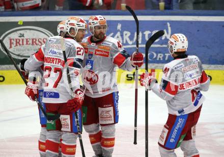 Eishockey ICE Bundesliga.  Winn2day ICE Hockey League. VSV gegen KAC. Torjubel Thomas Hundertpfund, Raphael Herburger, Jordan Murray, Jesper Jensen Aabo   (KAC). Villach am 14.11.2025.
Foto: Kuess
www.qspictures.net
---
pressefotos, pressefotografie, kuess, qs, qspictures, sport, bild, bilder, bilddatenbank