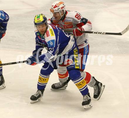 Eishockey ICE Bundesliga.  Winn2day ICE Hockey League. VSV gegen KAC.  Mark Katic  (VSV),  Finn Van Ee  (KAC). Villach am 14.11.2025.
Foto: Kuess
www.qspictures.net
---
pressefotos, pressefotografie, kuess, qs, qspictures, sport, bild, bilder, bilddatenbank