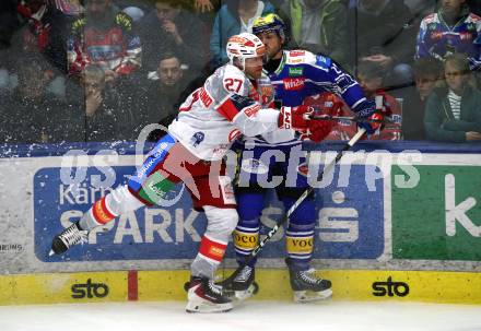 Eishockey ICE Bundesliga.  Winn2day ICE Hockey League. VSV gegen KAC. Thomas Vallant  (VSV), Thomas Hundertpfund  (KAC). Villach am 14.11.2025.
Foto: Kuess
www.qspictures.net
---
pressefotos, pressefotografie, kuess, qs, qspictures, sport, bild, bilder, bilddatenbank