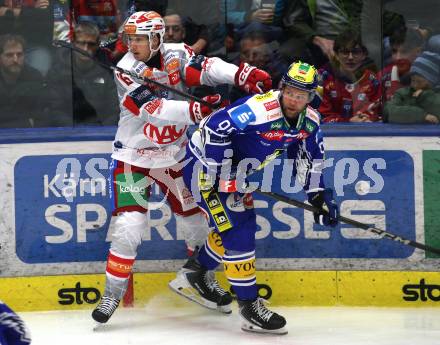 Eishockey ICE Bundesliga.  Winn2day ICE Hockey League. VSV gegen KAC. Mark Katic   (VSV),  Simeon Schwinger  (KAC). Villach am 14.11.2025.
Foto: Kuess
www.qspictures.net
---
pressefotos, pressefotografie, kuess, qs, qspictures, sport, bild, bilder, bilddatenbank